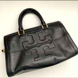 Tory Burch || Jessica Leather Satchel Top Handle Bag Black Large Logo